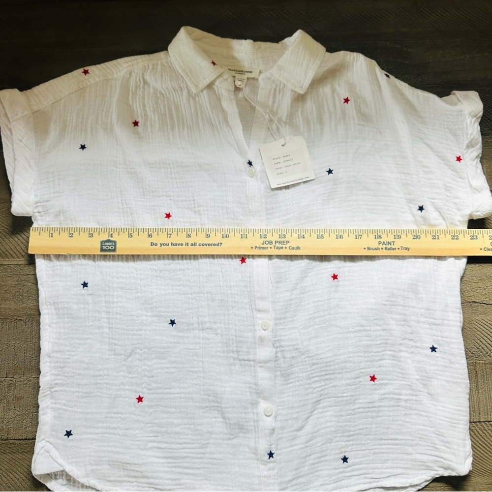 NWT Women’s Small | Beach Lunch Lounge | White Star Print Button Front Blouse - Picture 5 of 8